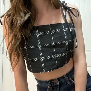 BRAND NEW Blue Blush Checkered Print Cropped Top